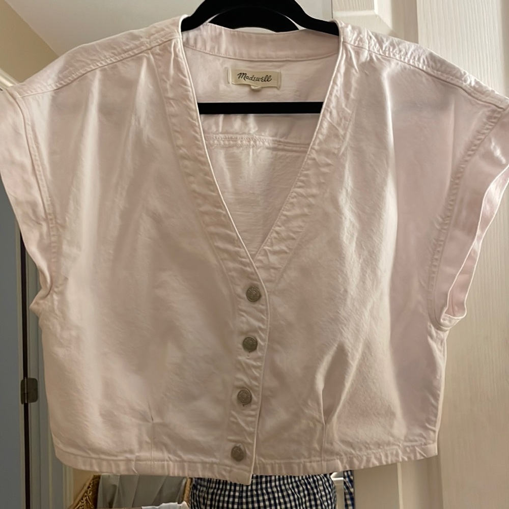Madewell cropped white denim top